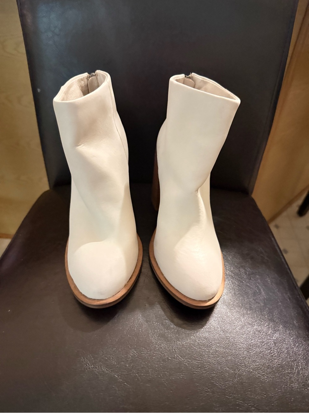Minimalist Cream Ankle Booties with Side Zip